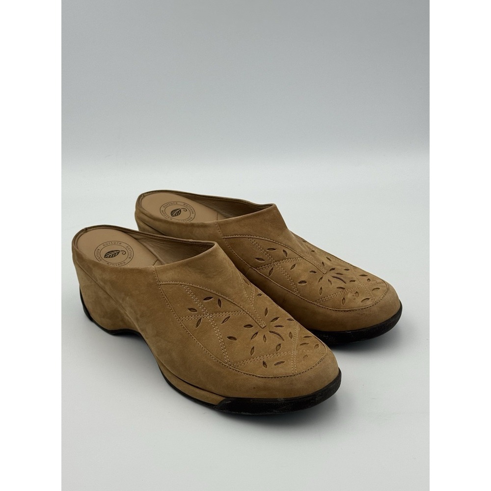 Nurture Women's Tan Suede Leather Cutout Slip-On Wedge Mules Comfort Shoes 8M